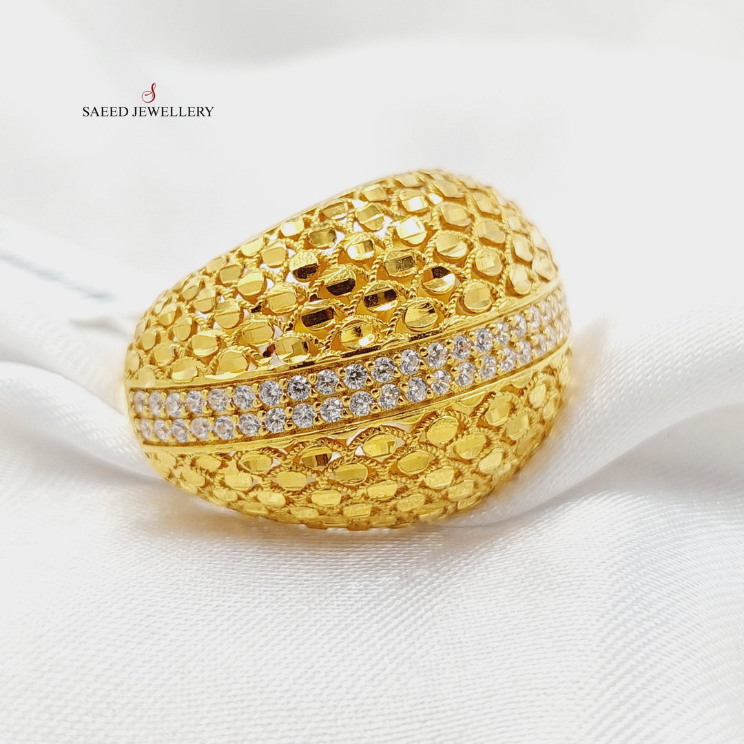 Zircon Studded Deluxe Ring  Made Of 21K Yellow Gold by Saeed Jewelry-29108