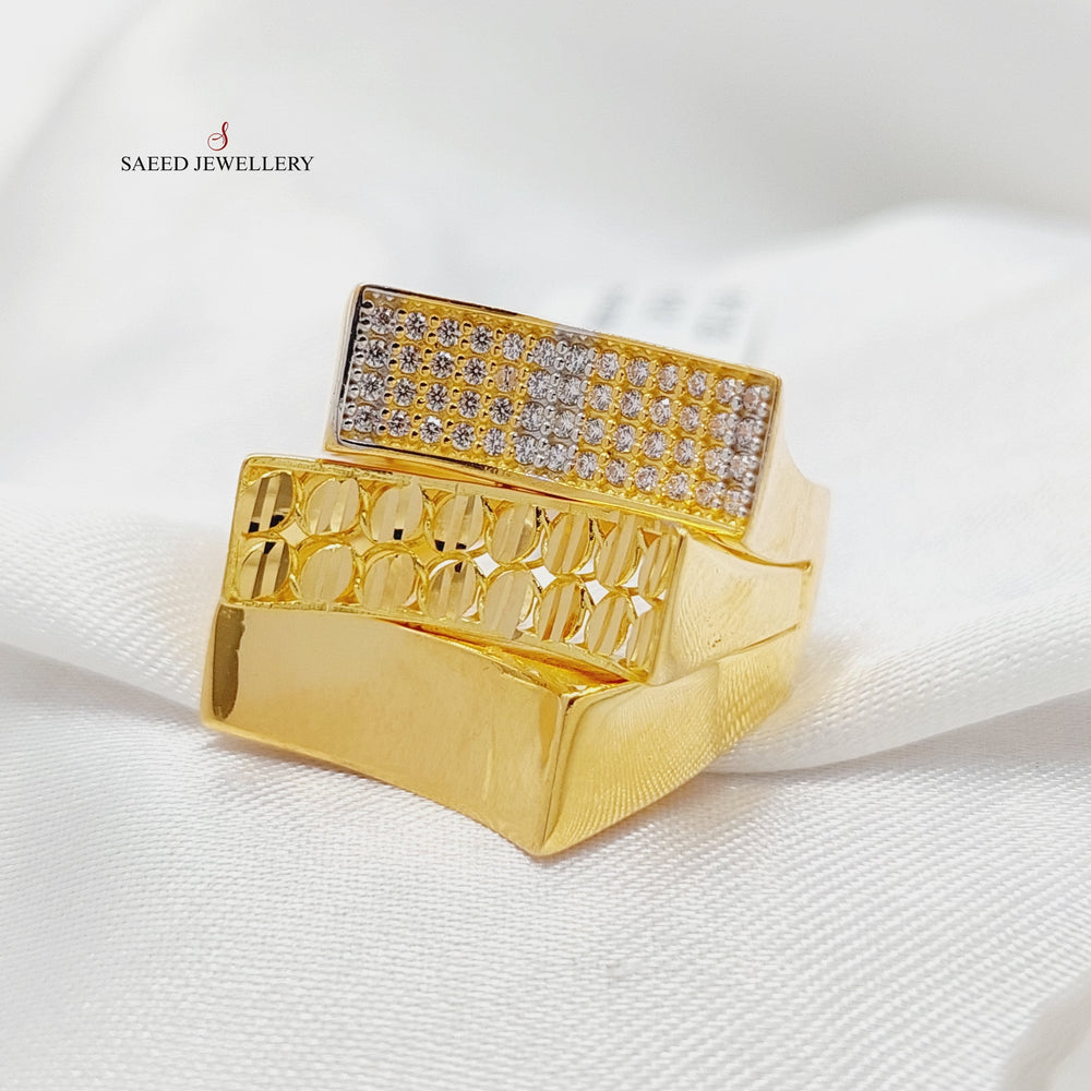 Zircon Studded Deluxe Ring  Made Of 21K Yellow Gold by Saeed Jewelry-29114