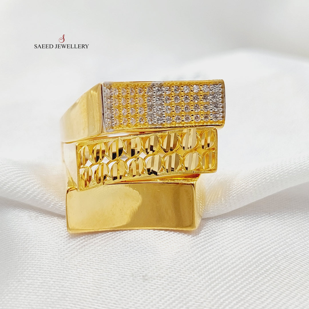 Zircon Studded Deluxe Ring  Made Of 21K Yellow Gold by Saeed Jewelry-29114
