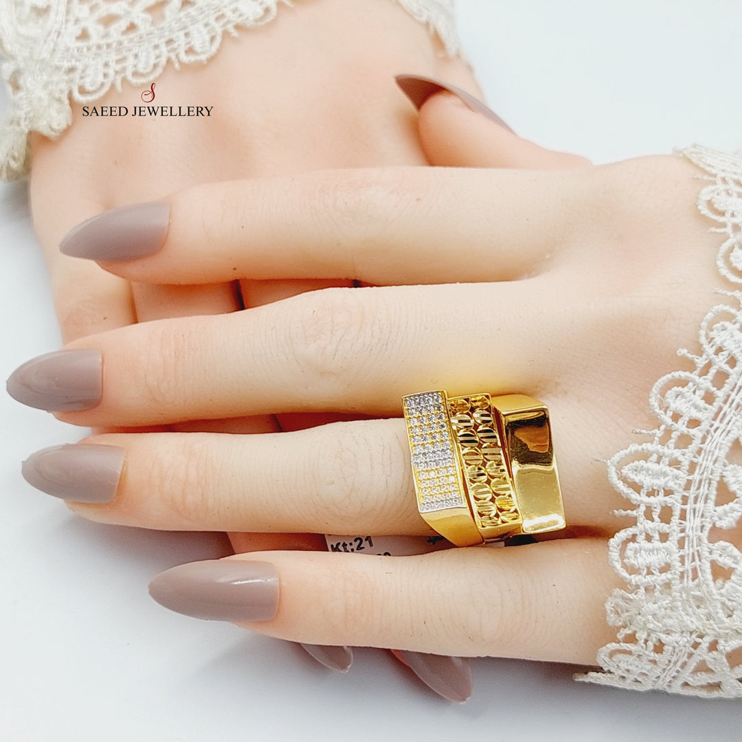 Zircon Studded Deluxe Ring  Made Of 21K Yellow Gold by Saeed Jewelry-29114