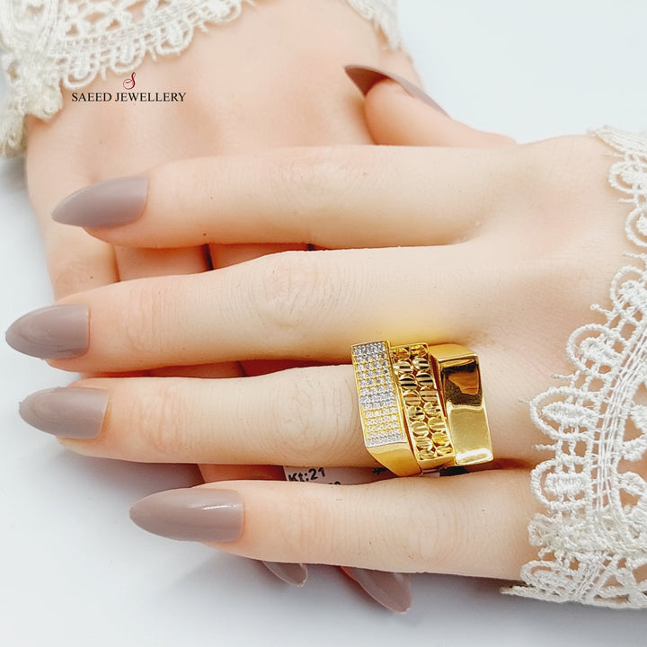 Zircon Studded Deluxe Ring  Made Of 21K Yellow Gold by Saeed Jewelry-29114