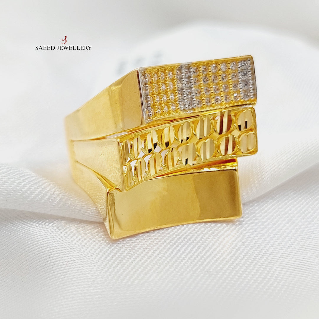 Zircon Studded Deluxe Ring  Made Of 21K Yellow Gold by Saeed Jewelry-29114