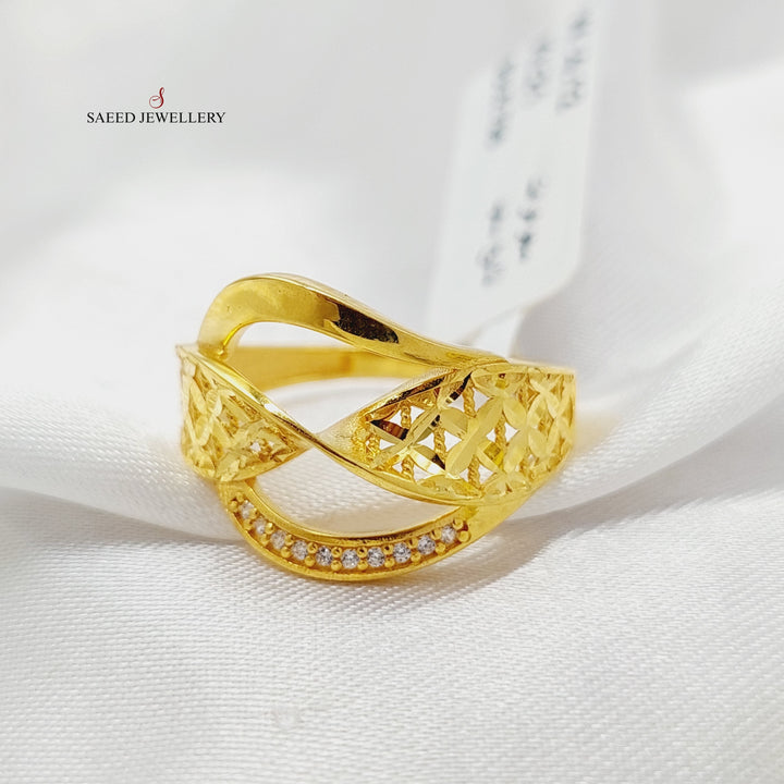 Zircon Studded Deluxe Ring  Made Of 21K Yellow Gold by Saeed Jewelry-29155