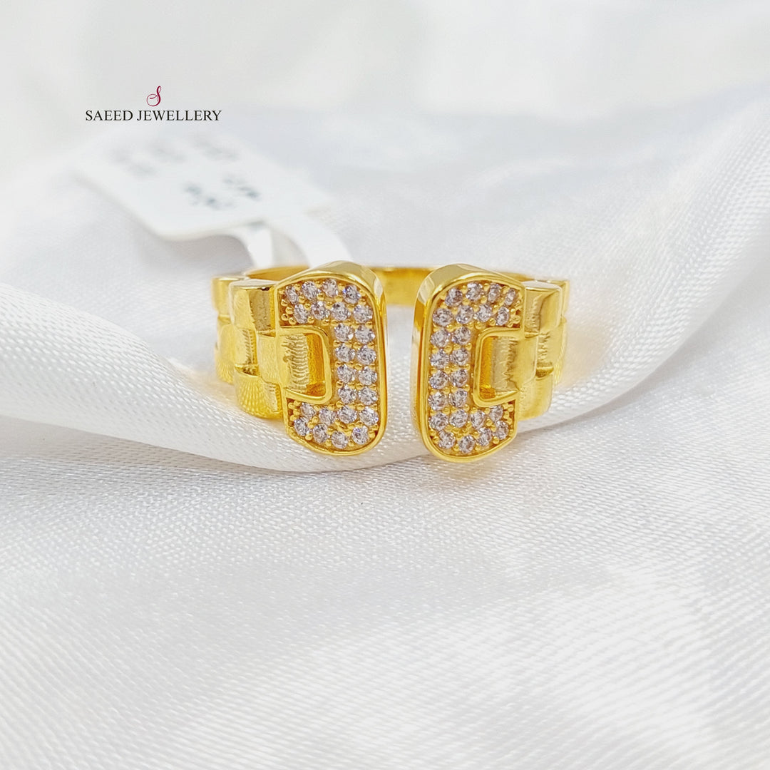 Zircon Studded Deluxe Ring  Made Of 21K Yellow Gold by Saeed Jewelry-30140