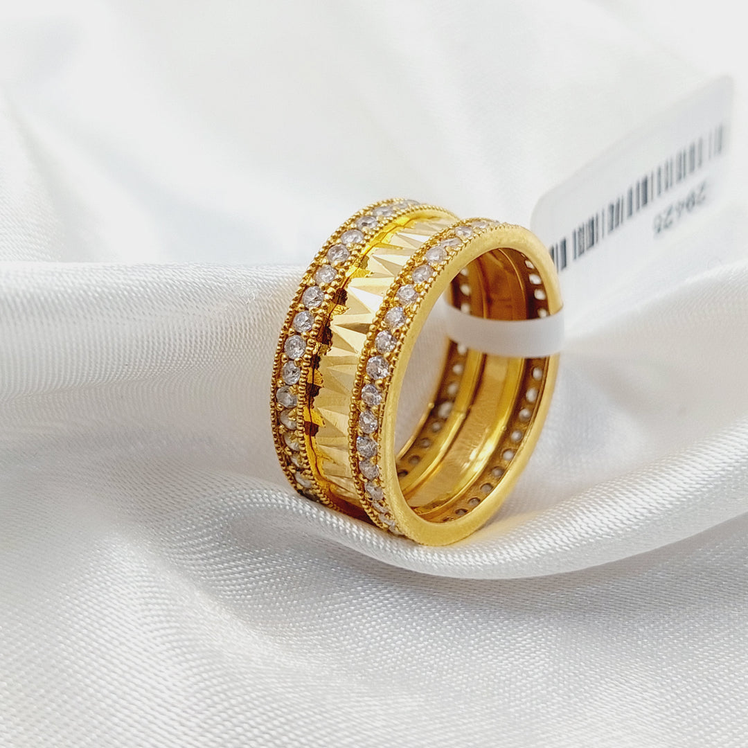 Zircon Studded Deluxe Wedding Ring  Made Of 21K Yellow Gold by Saeed Jewelry-29425