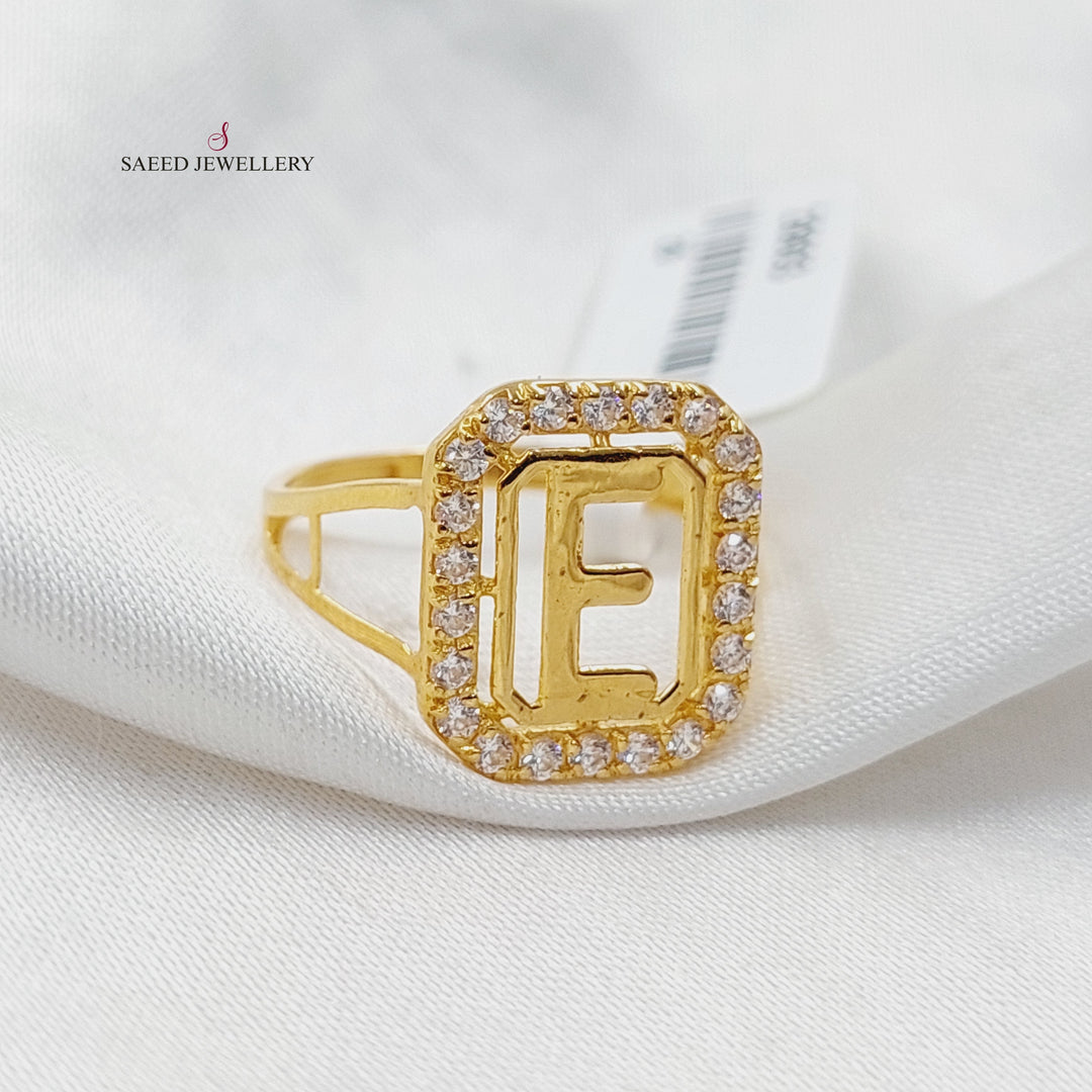 Zircon Studded E Letter Ring  Made Of 21K Yellow Gold by Saeed Jewelry-29903