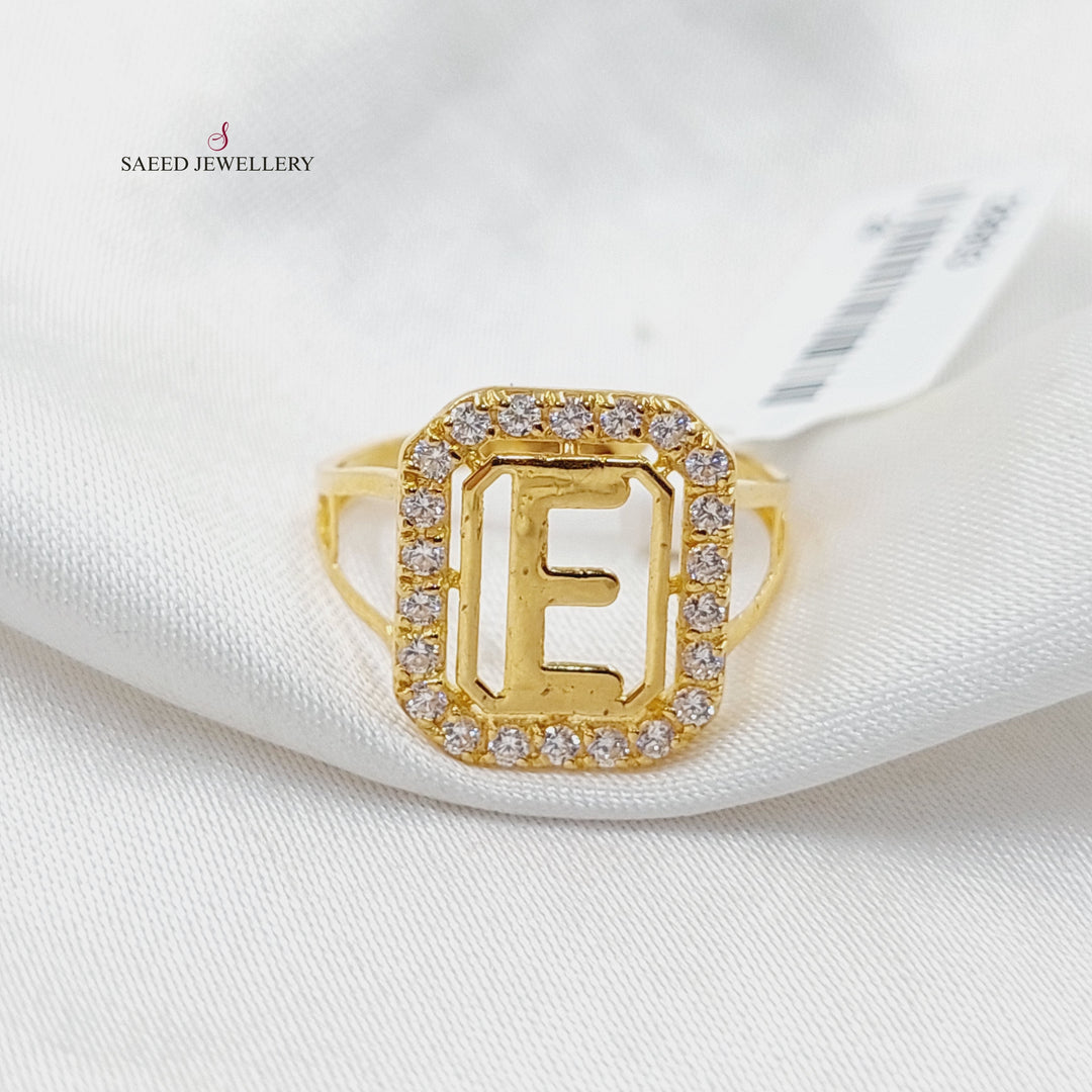 Zircon Studded E Letter Ring  Made Of 21K Yellow Gold by Saeed Jewelry-29903