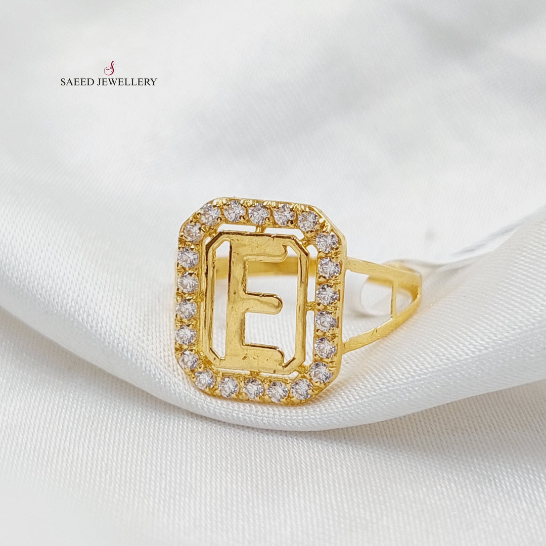 Zircon Studded E Letter Ring  Made Of 21K Yellow Gold by Saeed Jewelry-29903