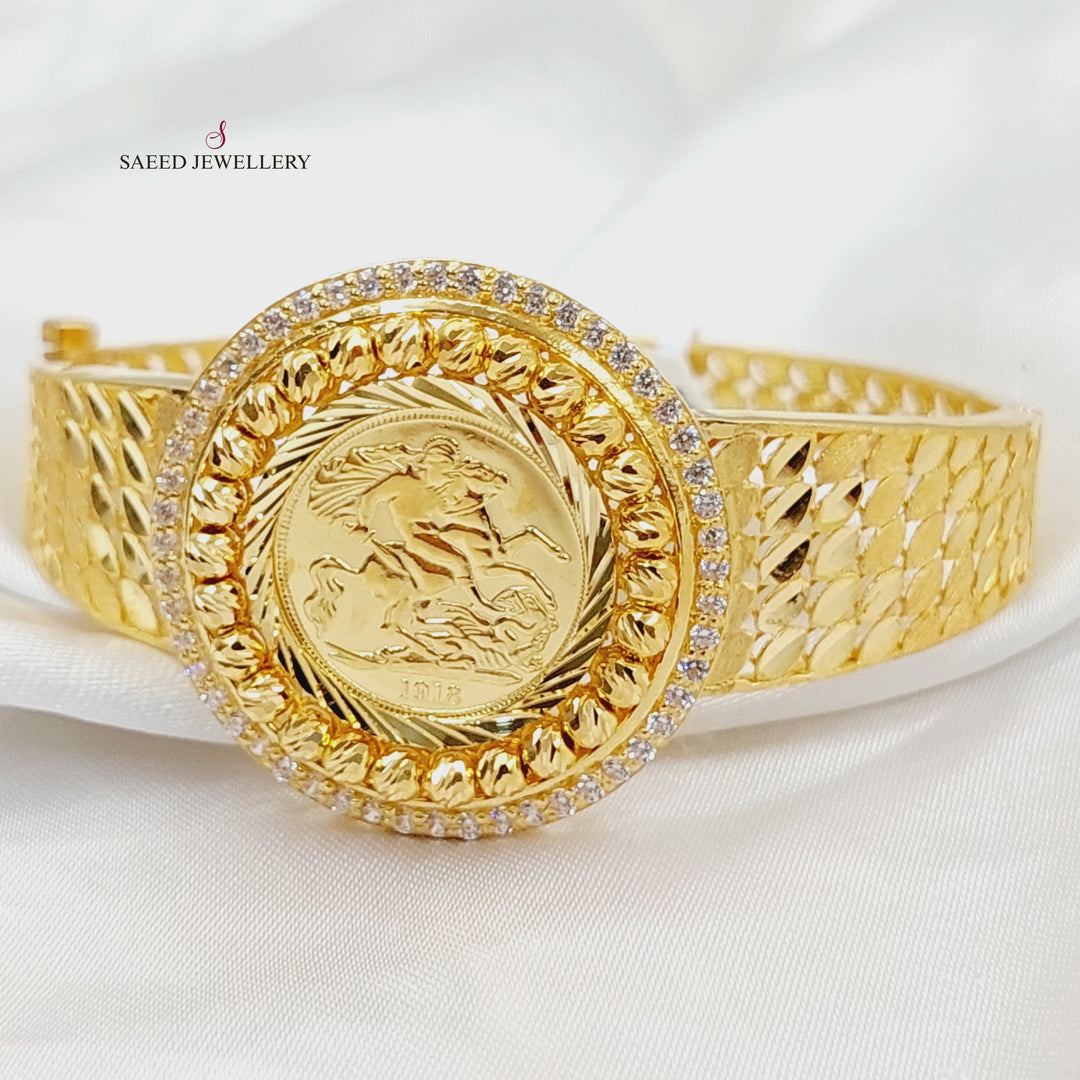 Zircon Studded English Bangle Bracelet  Made of 21K Yellow Gold by Saeed Jewelry-31126