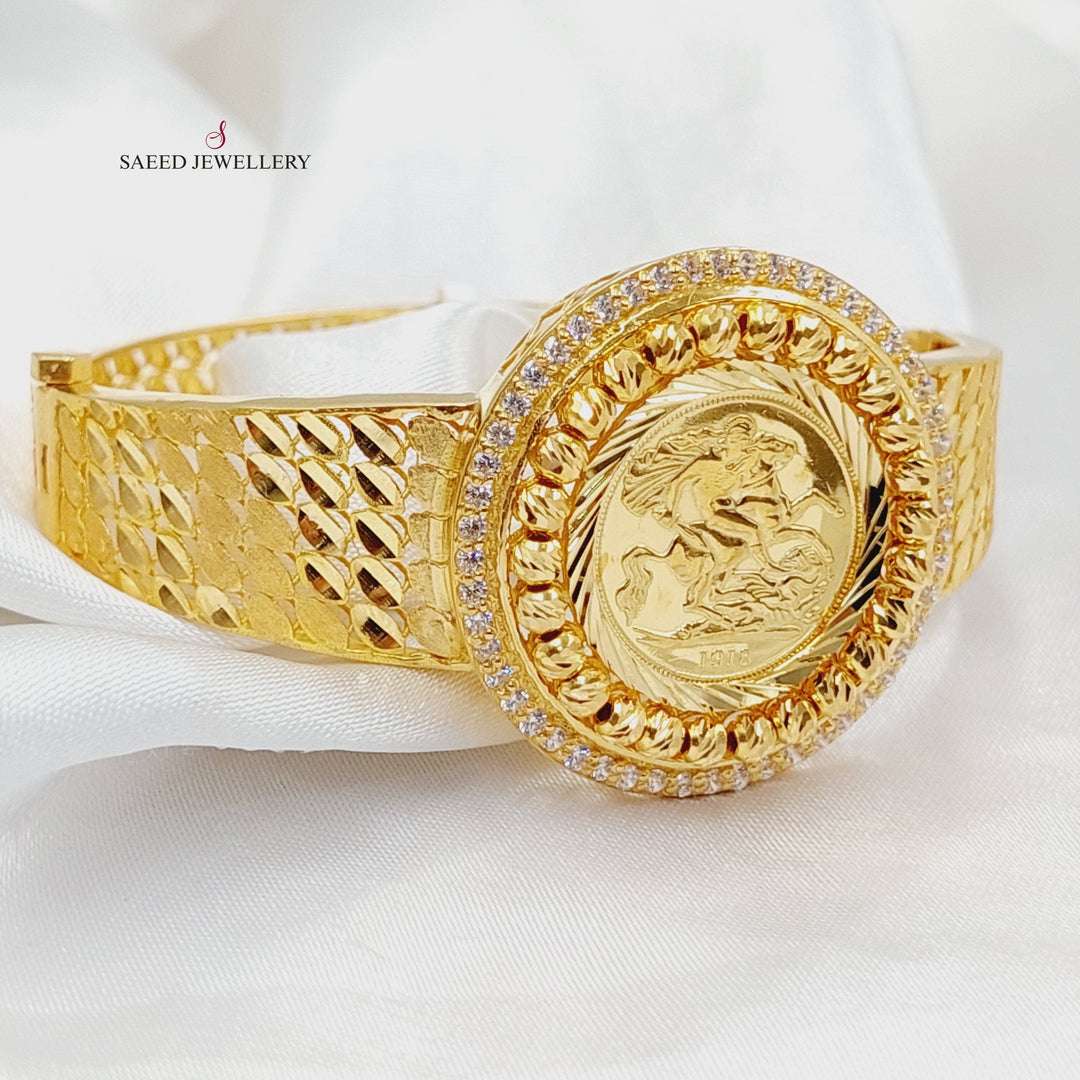 Zircon Studded English Bangle Bracelet  Made of 21K Yellow Gold by Saeed Jewelry-31126