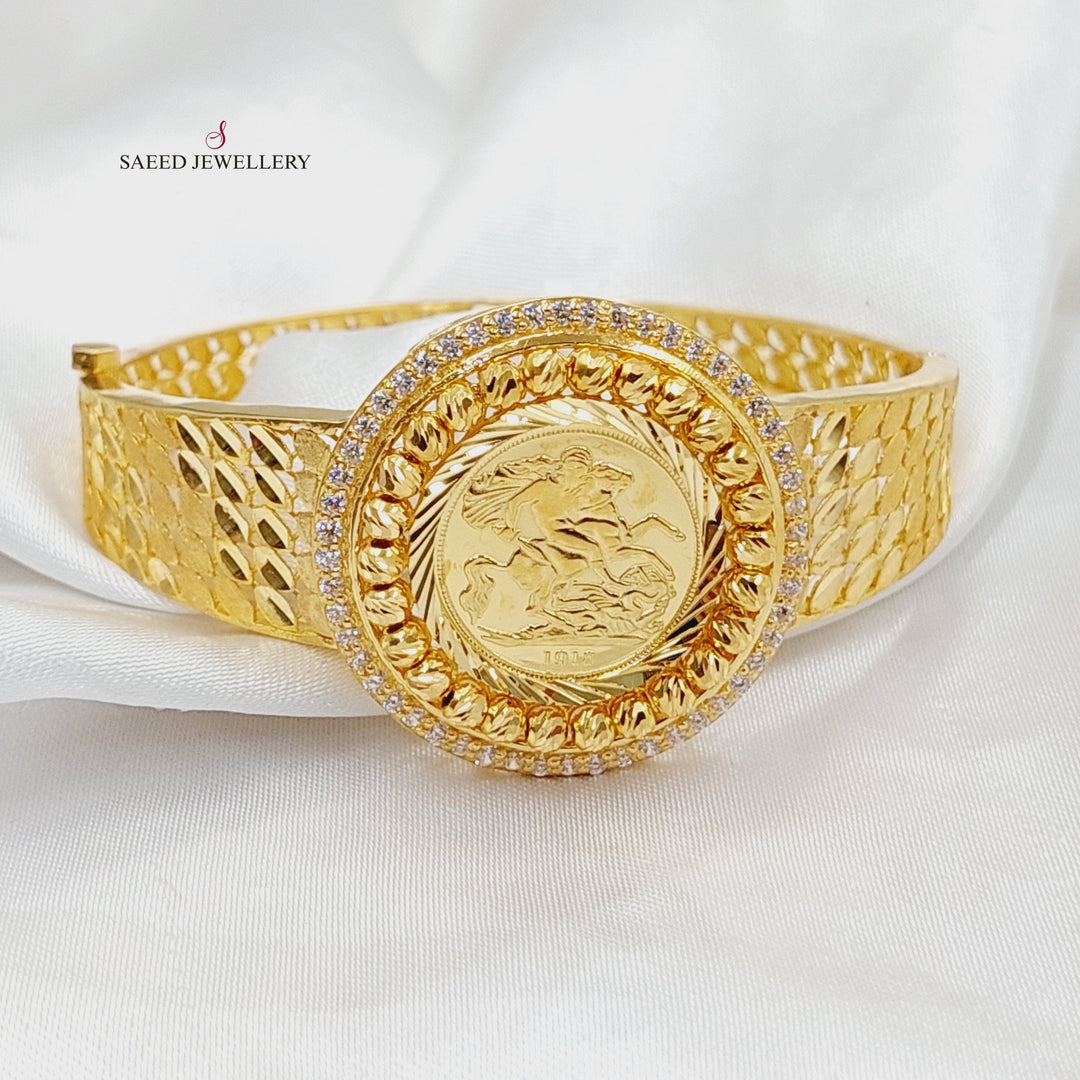 Zircon Studded English Bangle Bracelet  Made of 21K Yellow Gold by Saeed Jewelry-31126