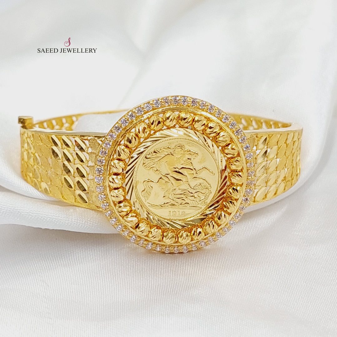 Zircon Studded English Bangle Bracelet  Made of 21K Yellow Gold by Saeed Jewelry-31126