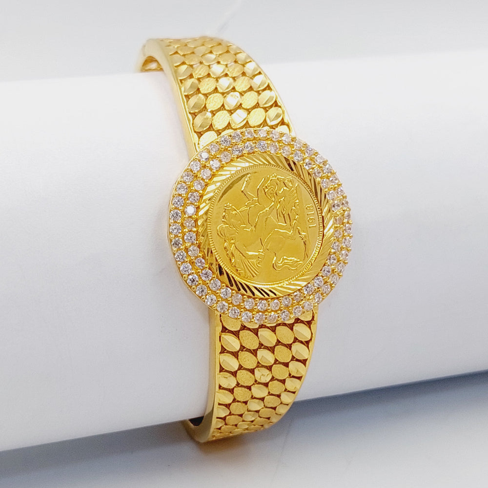 Zircon Studded English Lira Bangle Bracelet  Made Of 21K Yellow Gold by Saeed Jewelry-30200