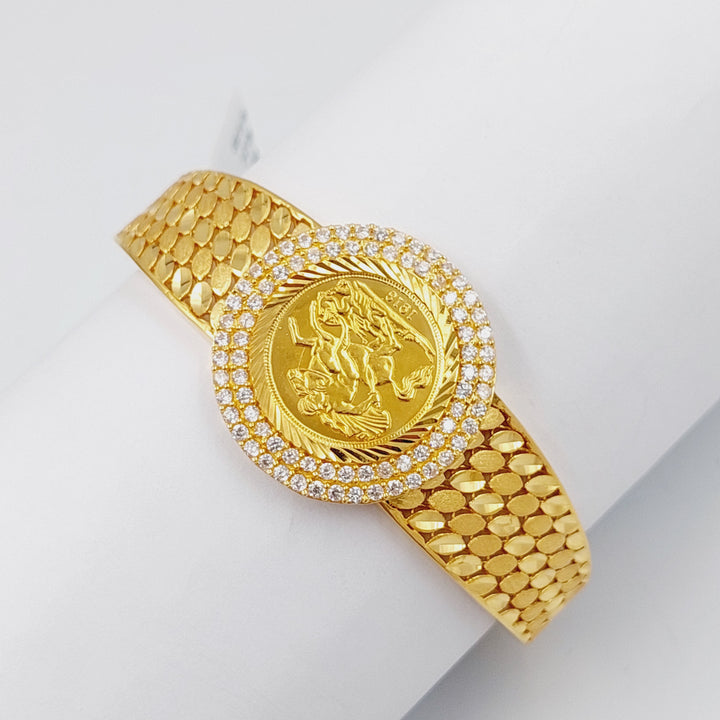 Zircon Studded English Lira Bangle Bracelet  Made Of 21K Yellow Gold by Saeed Jewelry-30200