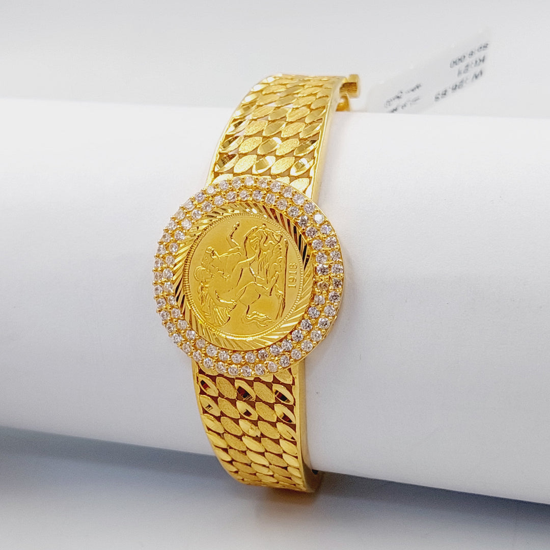 Zircon Studded English Lira Bangle Bracelet  Made Of 21K Yellow Gold by Saeed Jewelry-30200