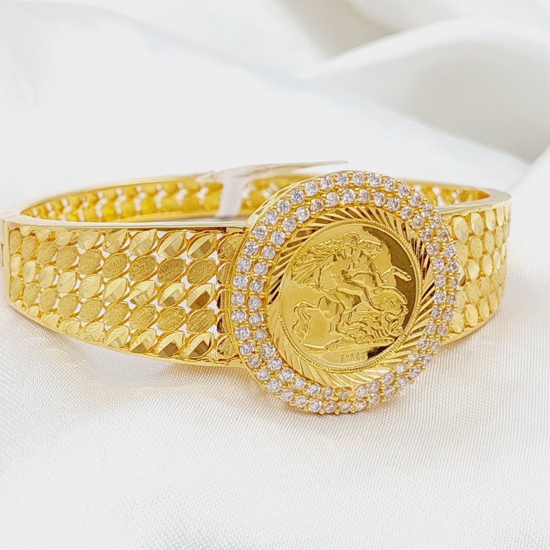 Zircon Studded English Lira Bangle Bracelet  Made Of 21K Yellow Gold by Saeed Jewelry-30200