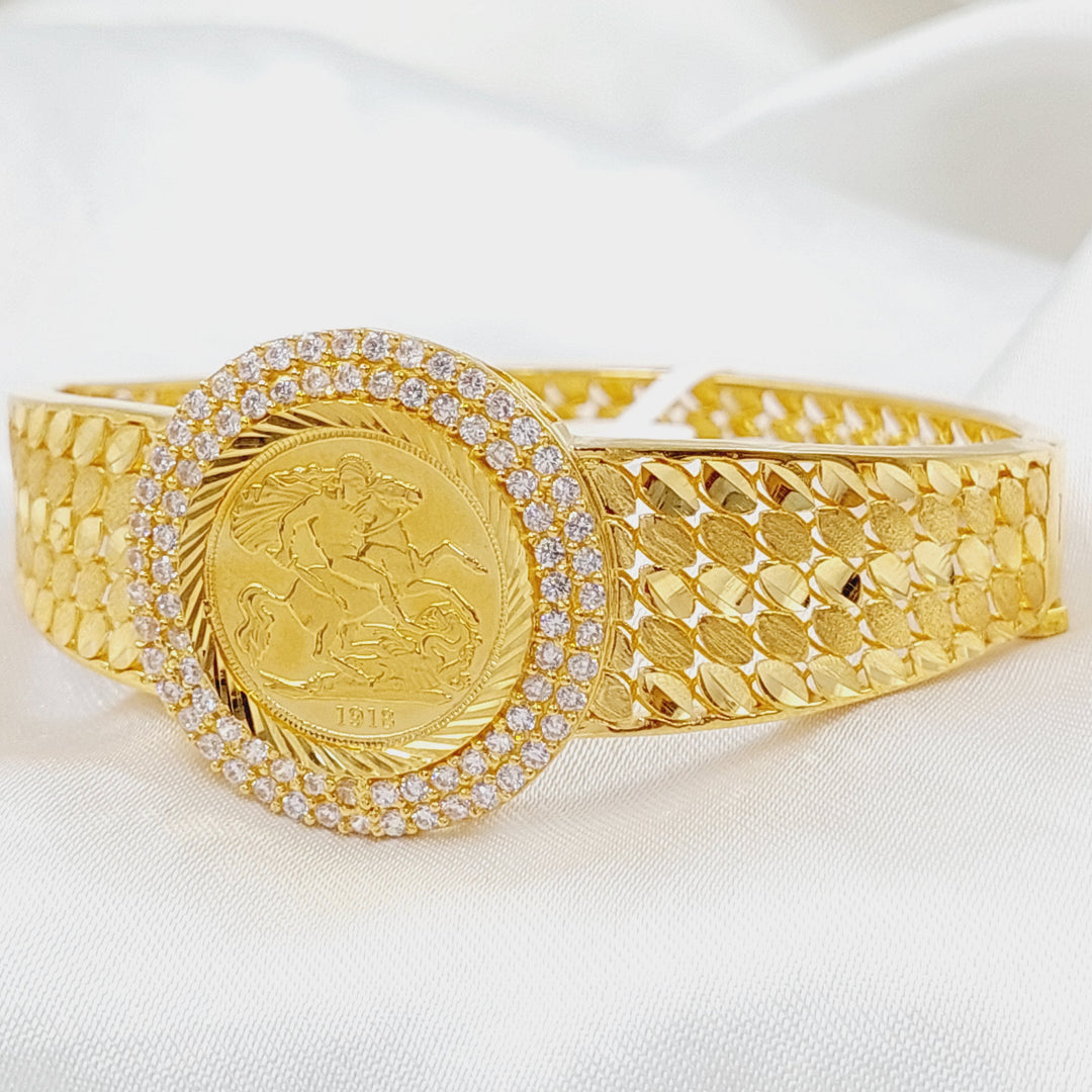 Zircon Studded English Lira Bangle Bracelet  Made Of 21K Yellow Gold by Saeed Jewelry-30200