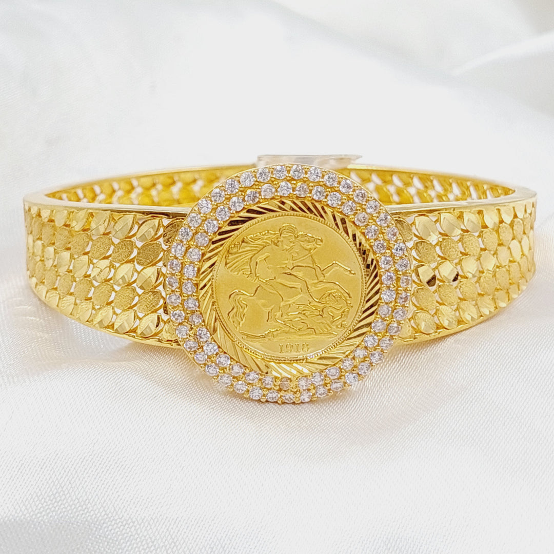 Zircon Studded English Lira Bangle Bracelet  Made Of 21K Yellow Gold by Saeed Jewelry-30200