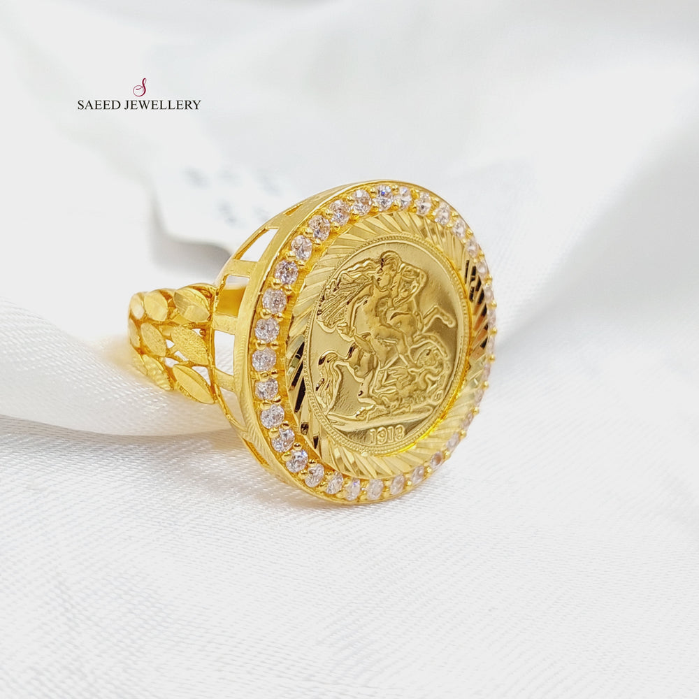 Zircon Studded English Lira Ring  Made Of 21K Yellow Gold by Saeed Jewelry-30201