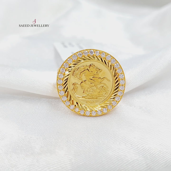 Zircon Studded English Lira Ring  Made Of 21K Yellow Gold by Saeed Jewelry-30201