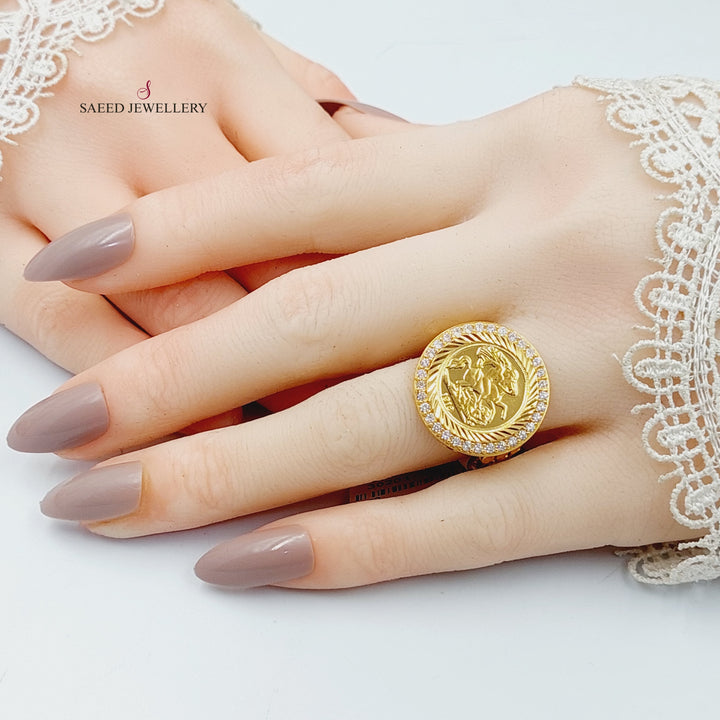 Zircon Studded English Lira Ring  Made Of 21K Yellow Gold by Saeed Jewelry-30201