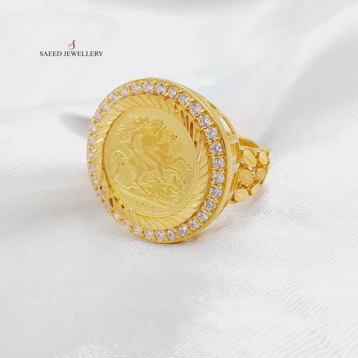 Zircon Studded English Lira Ring  Made Of 21K Yellow Gold by Saeed Jewelry-30201