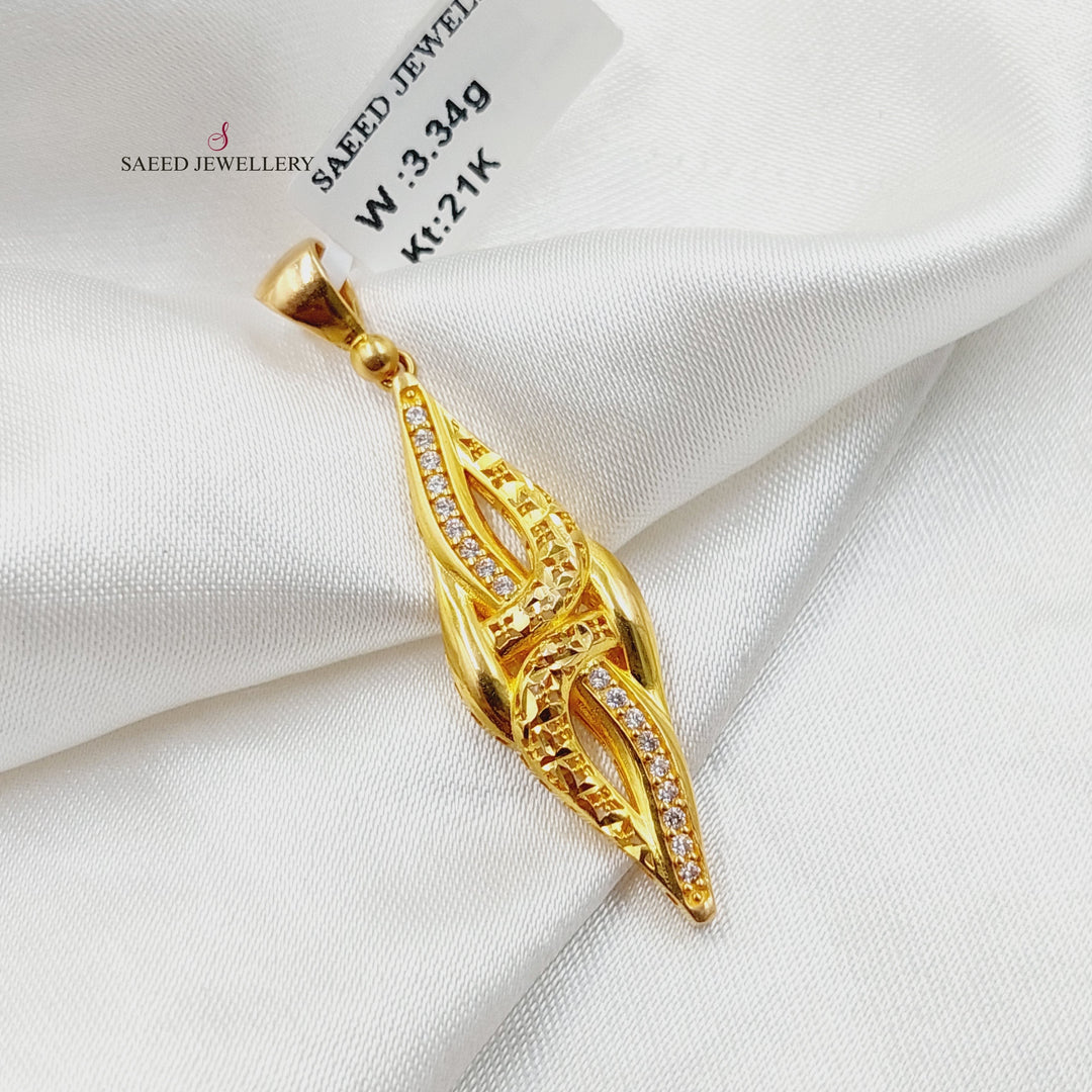 Zircon Studded Engraved Pendant  Made of 21K Yellow Gold by Saeed Jewelry-21k-pendant-31198