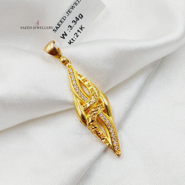 Zircon Studded Engraved Pendant  Made of 21K Yellow Gold by Saeed Jewelry-21k-pendant-31198