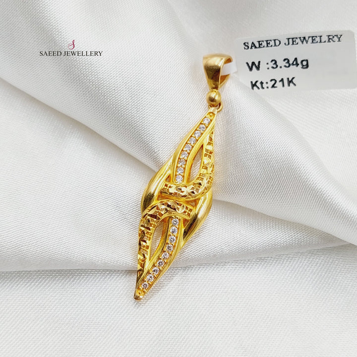 Zircon Studded Engraved Pendant  Made of 21K Yellow Gold by Saeed Jewelry-21k-pendant-31198