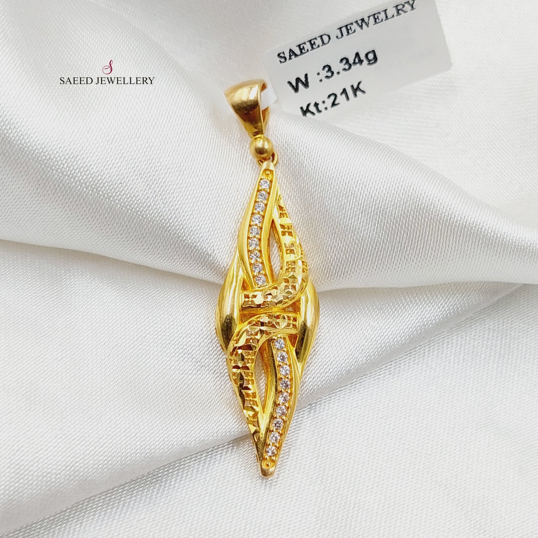 Zircon Studded Engraved Pendant  Made of 21K Yellow Gold by Saeed Jewelry-21k-pendant-31198