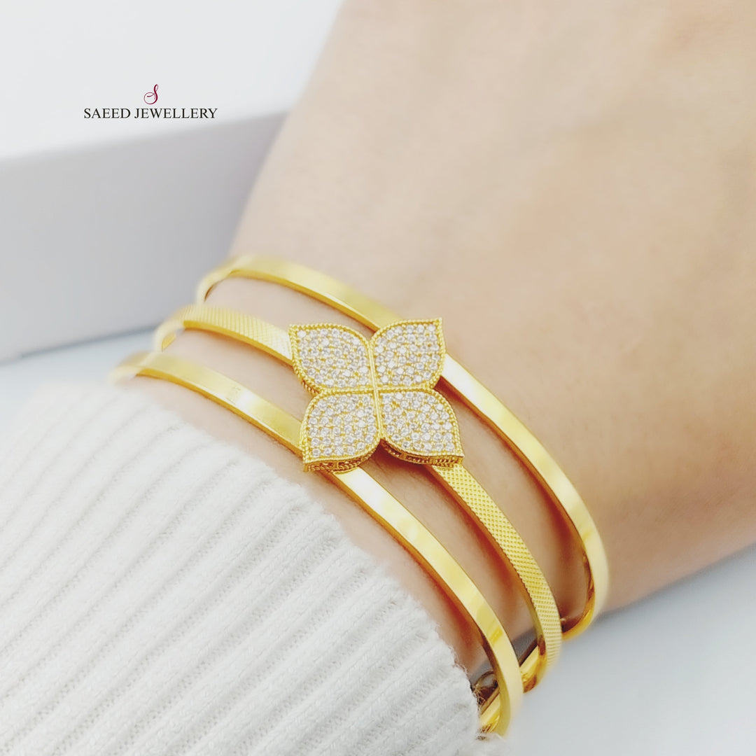 Zircon Studded Fancy Bangle Bracelet Made Of 21K Yellow Gold  by Saeed Jewelry-22649