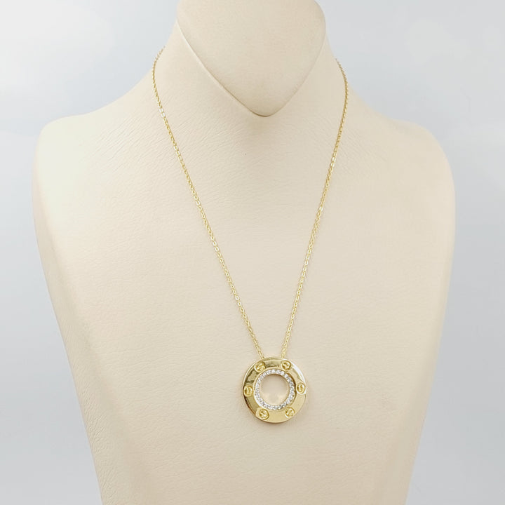 Zircon Studded Figaro Necklace  Made Of 18K Yellow Gold by Saeed Jewelry-30665