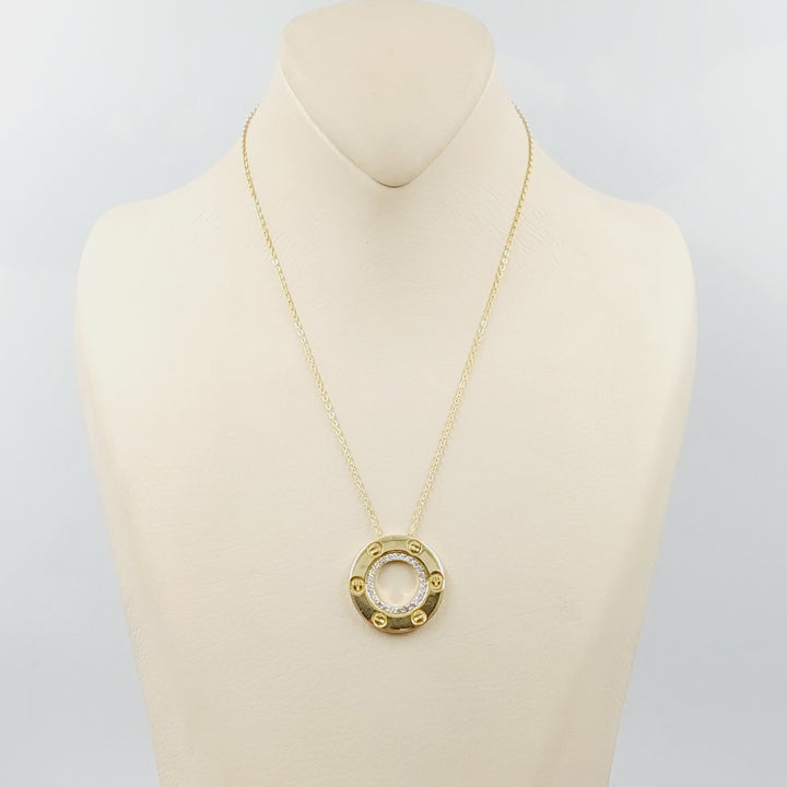 Zircon Studded Figaro Necklace  Made Of 18K Yellow Gold by Saeed Jewelry-30666