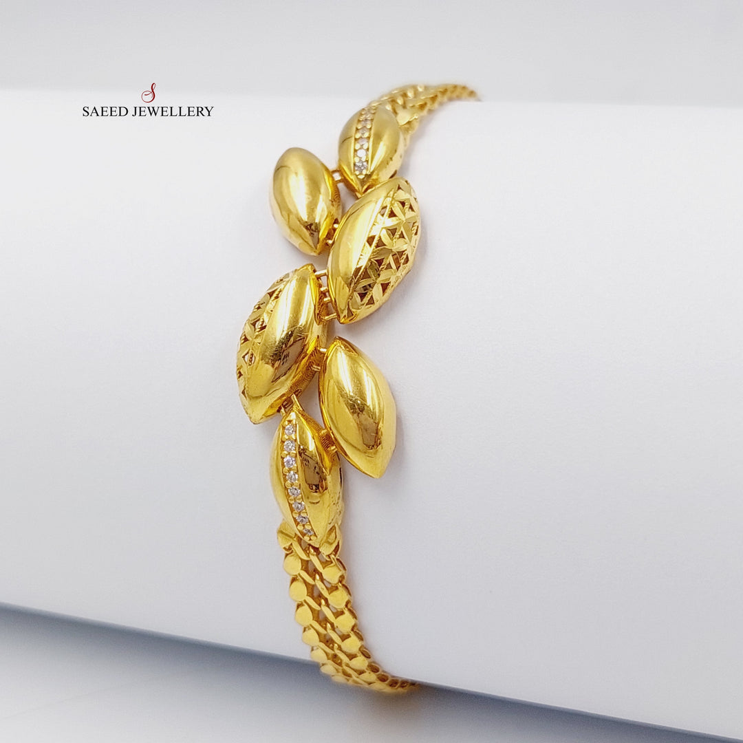 Zircon Studded Leaf Bracelet  Made Of 21K Yellow Gold by Saeed Jewelry-28911