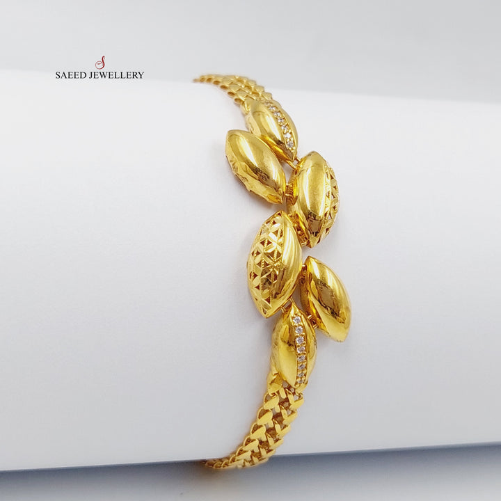 Zircon Studded Leaf Bracelet  Made Of 21K Yellow Gold by Saeed Jewelry-28911