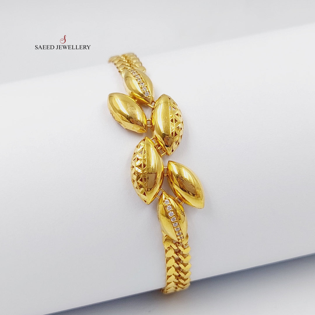 Zircon Studded Leaf Bracelet  Made Of 21K Yellow Gold by Saeed Jewelry-28911