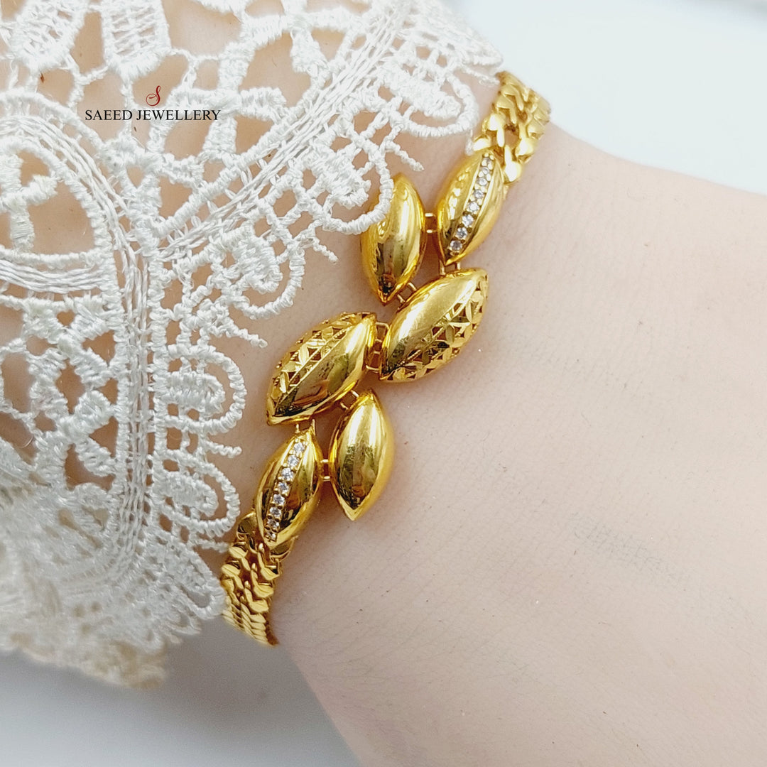 Zircon Studded Leaf Bracelet  Made Of 21K Yellow Gold by Saeed Jewelry-28911