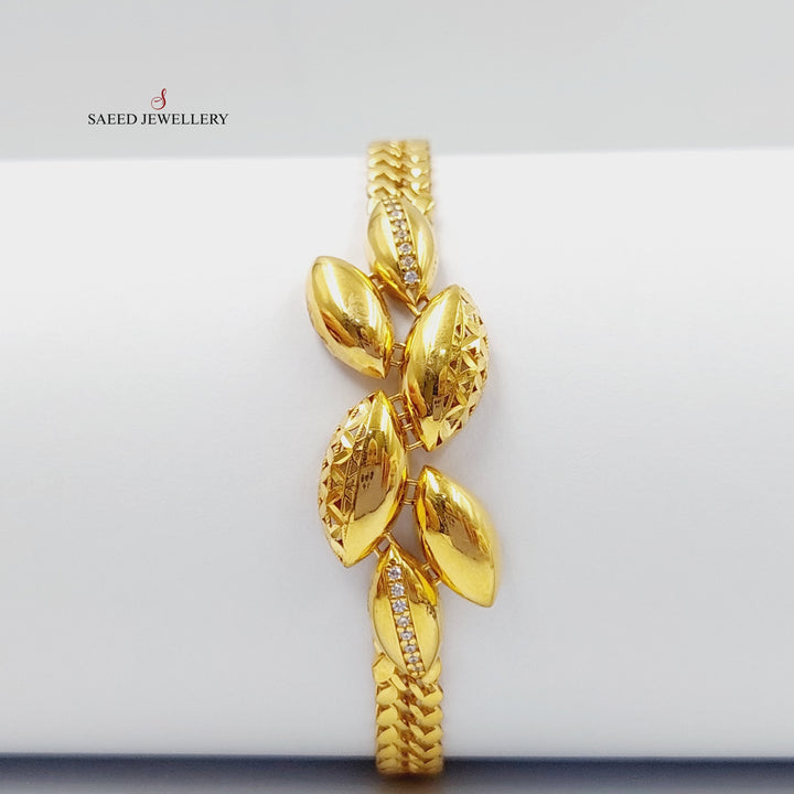 Zircon Studded Leaf Bracelet  Made Of 21K Yellow Gold by Saeed Jewelry-28911