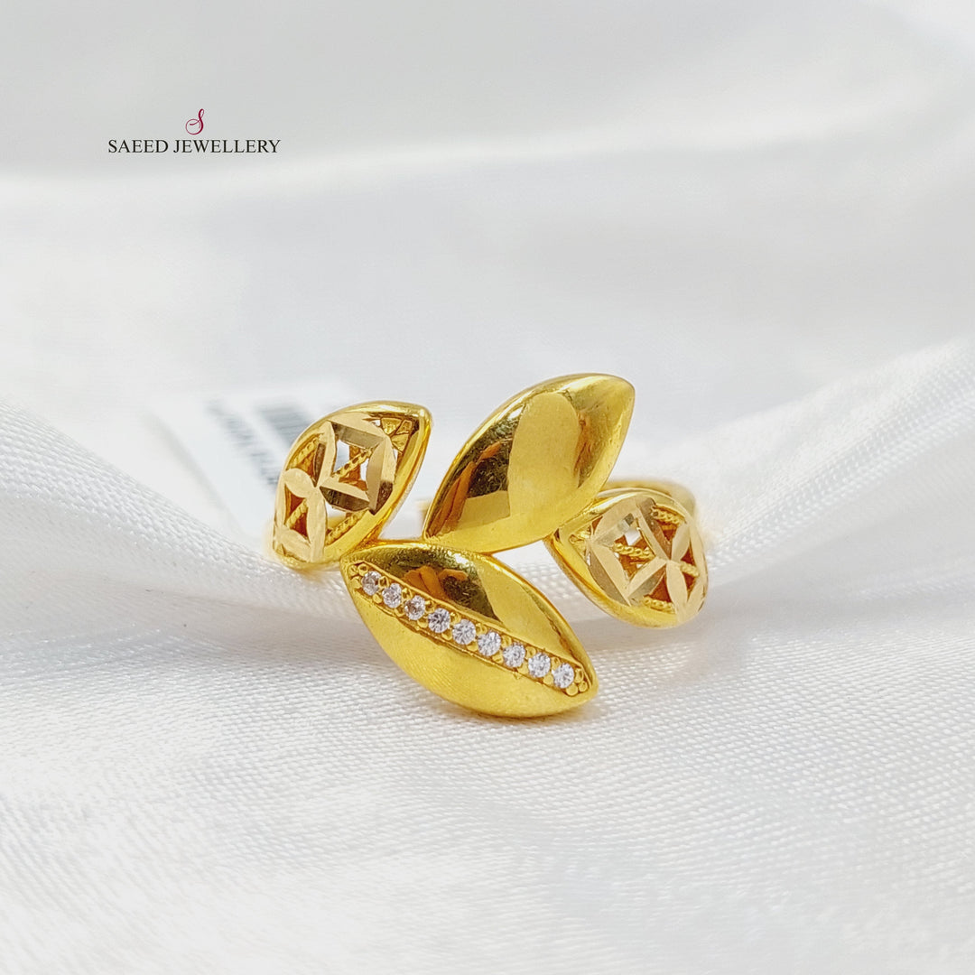 Zircon Studded Leaf Ring  Made of 21K Yellow Gold by Saeed Jewelry-31018