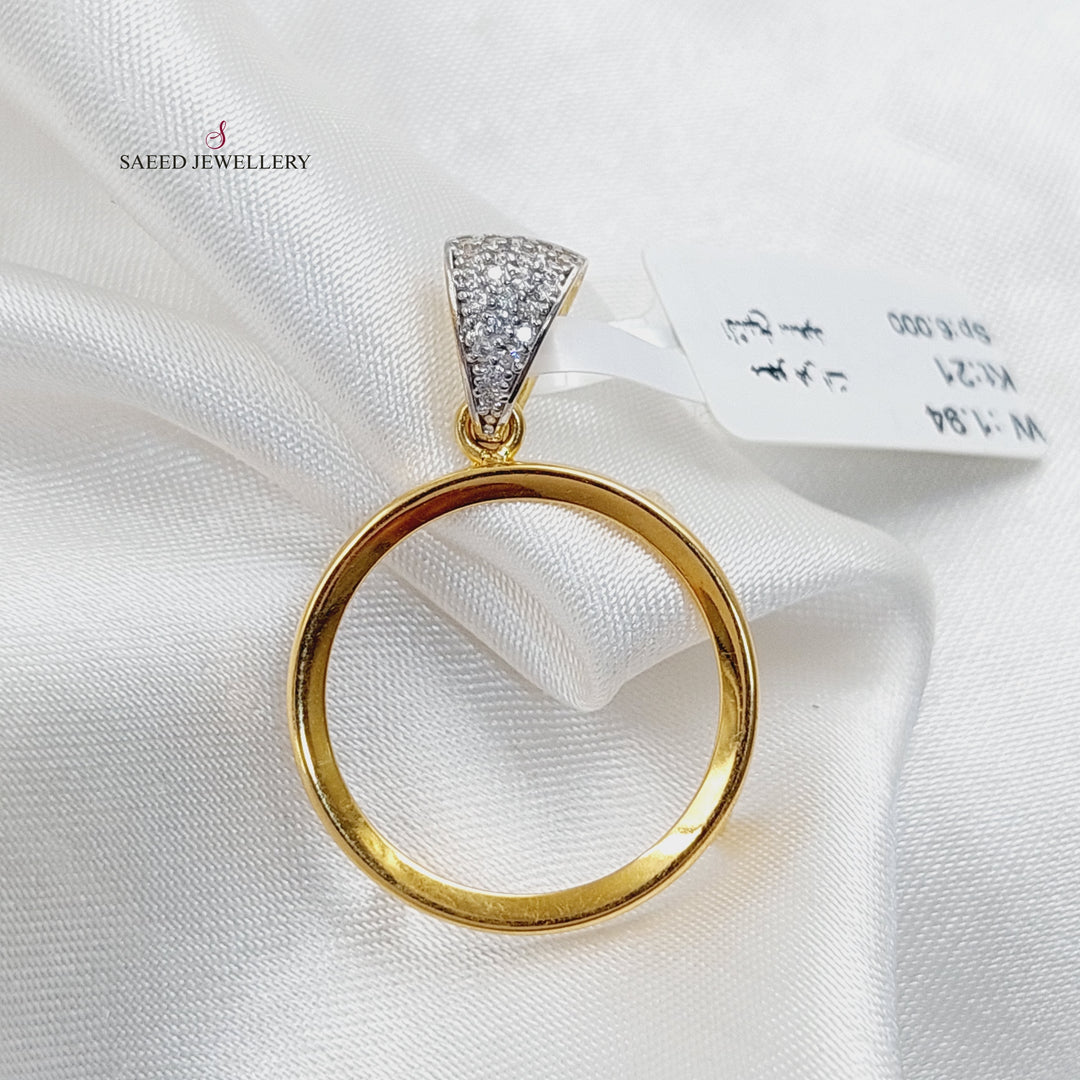 Zircon Studded Lirat Rashadi Frame Pendant  Made Of 21K Yellow Gold by Saeed Jewelry-29861