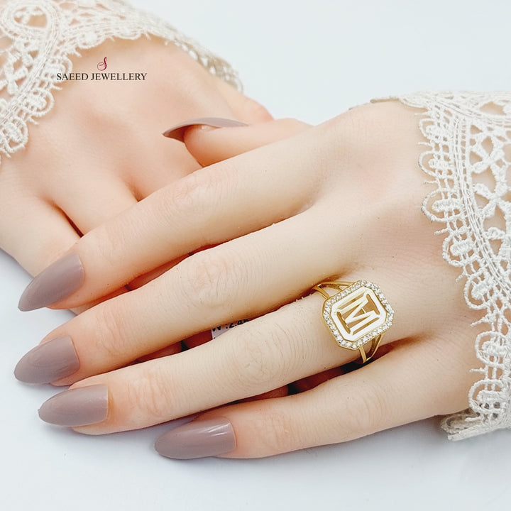Zircon Studded M Letter Ring  Made Of 18K Yellow Gold by Saeed Jewelry-29877