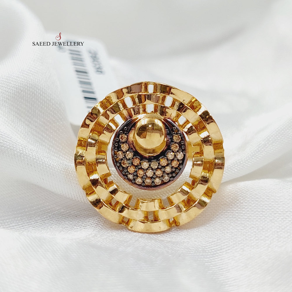 Zircon Studded Moon Ring  Made Of 21K Yellow Gold by Saeed Jewelry-29036