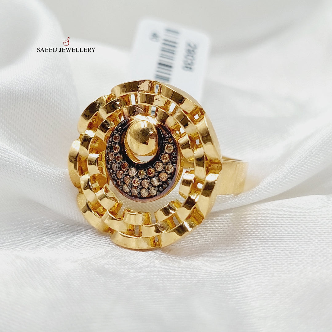 Zircon Studded Moon Ring  Made Of 21K Yellow Gold by Saeed Jewelry-29036