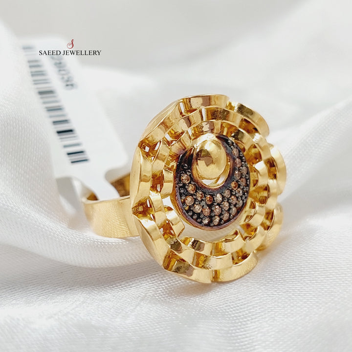 Zircon Studded Moon Ring  Made Of 21K Yellow Gold by Saeed Jewelry-29036