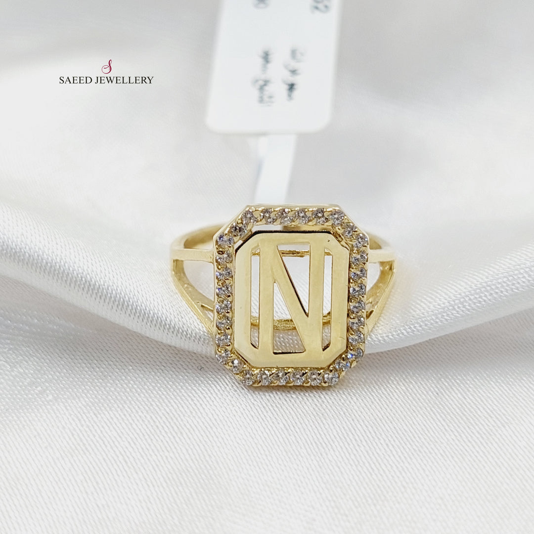 Zircon Studded N Letter Ring  Made Of 18K Yellow Gold by Saeed Jewelry-29874