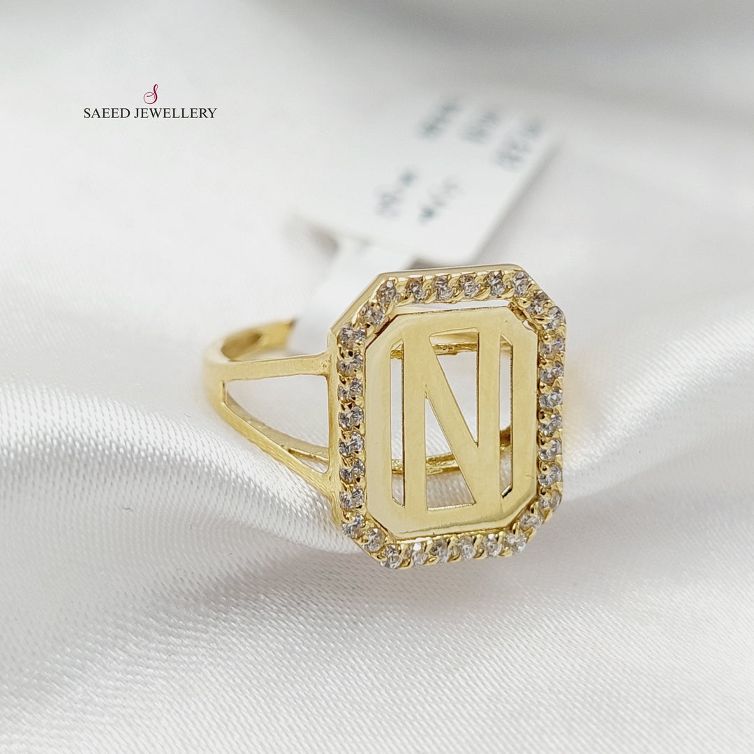 Zircon Studded N Letter Ring  Made Of 18K Yellow Gold by Saeed Jewelry-29874