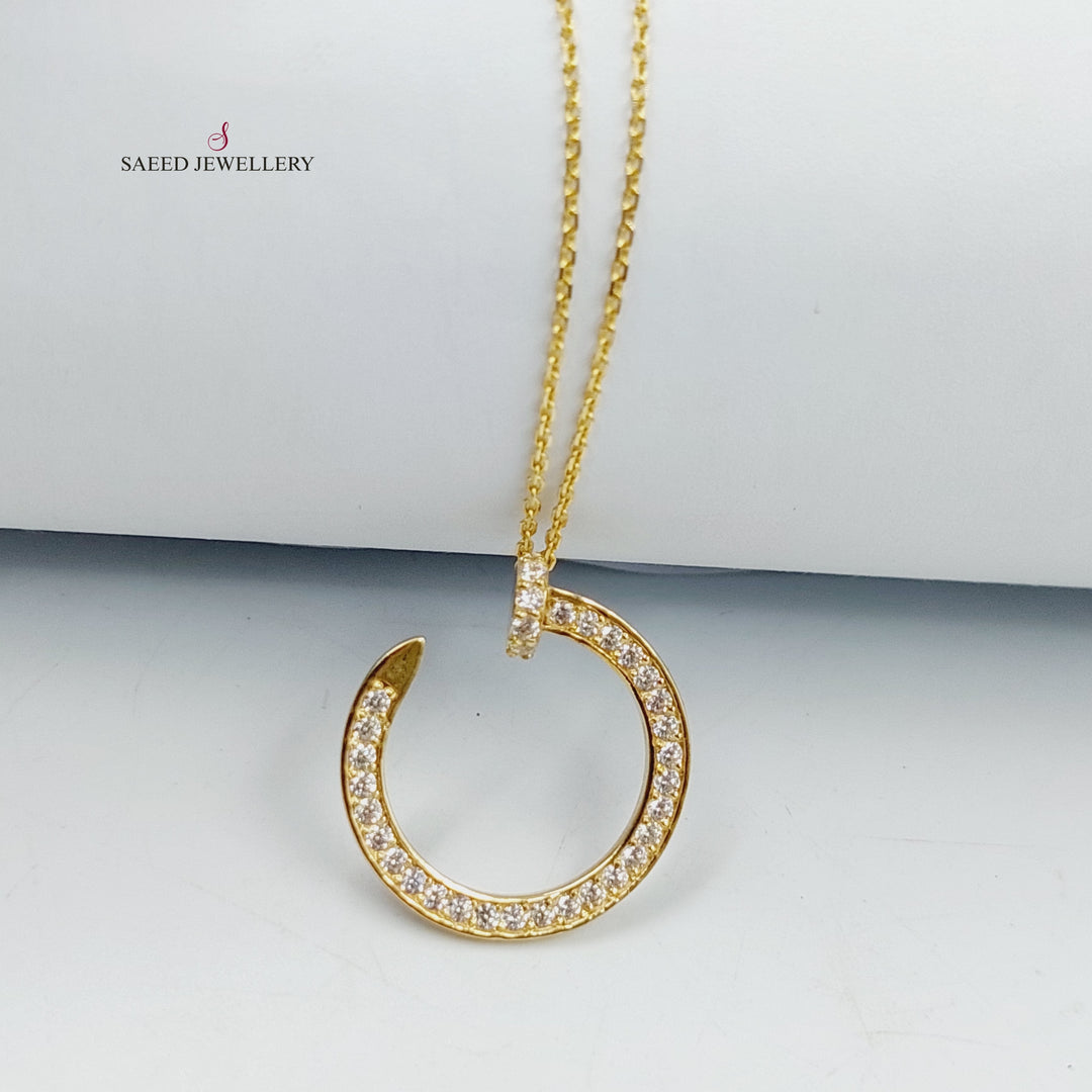 Zircon Studded Nail Necklace  Made Of 18K Yellow Gold by Saeed Jewelry-29394