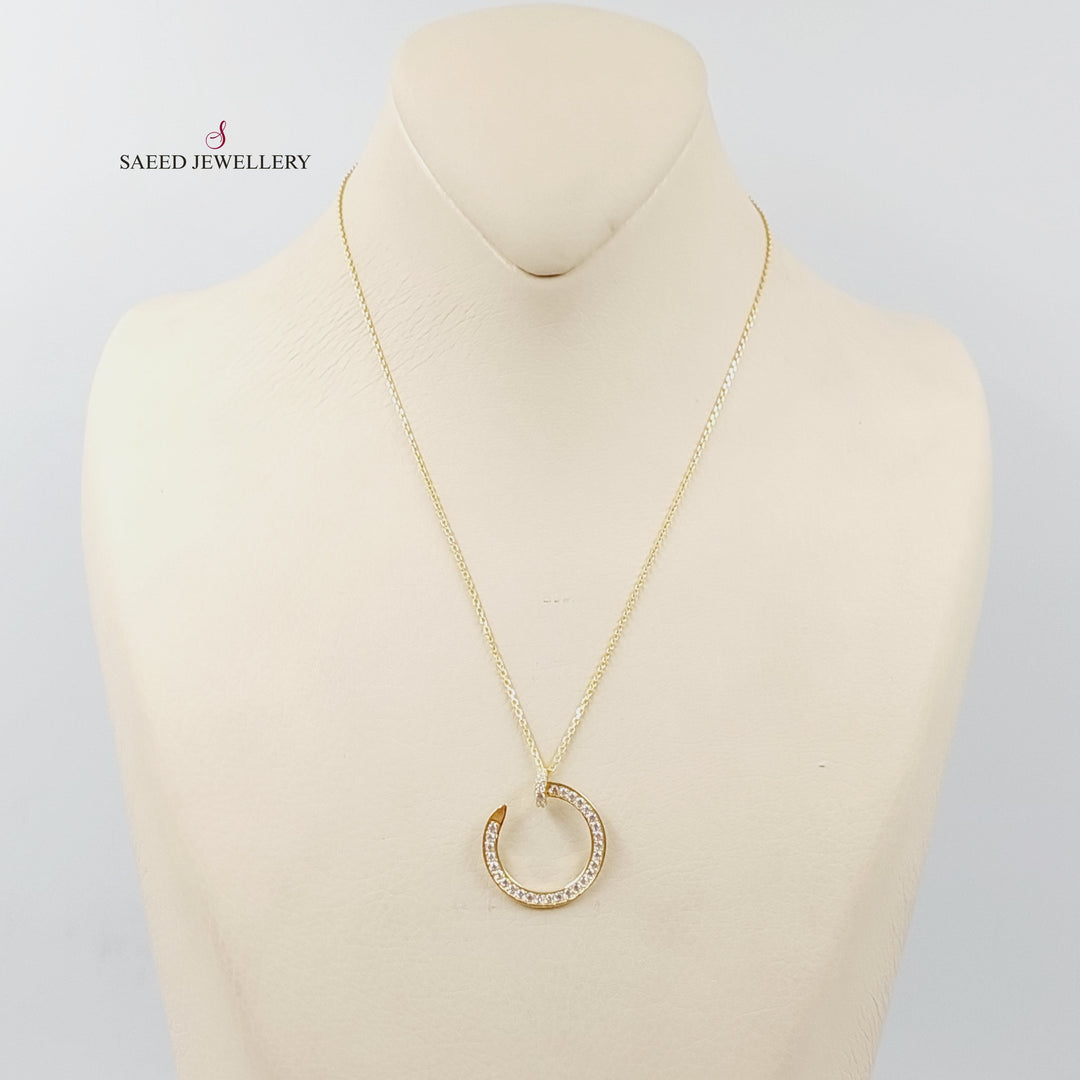 Zircon Studded Nail Necklace  Made Of 18K Yellow Gold by Saeed Jewelry-29394
