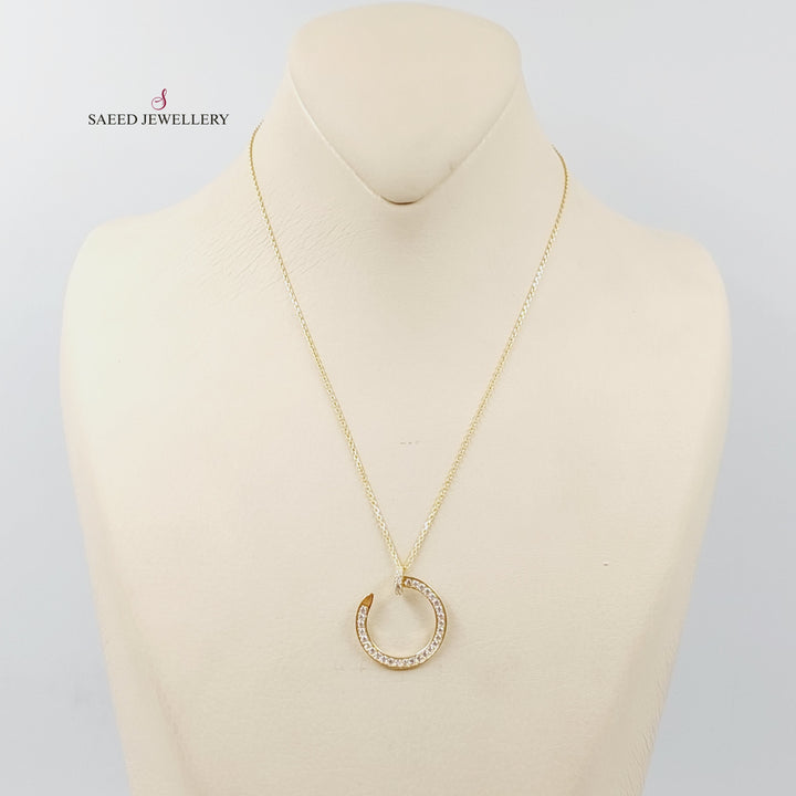 Zircon Studded Nail Necklace  Made Of 18K Yellow Gold by Saeed Jewelry-29394