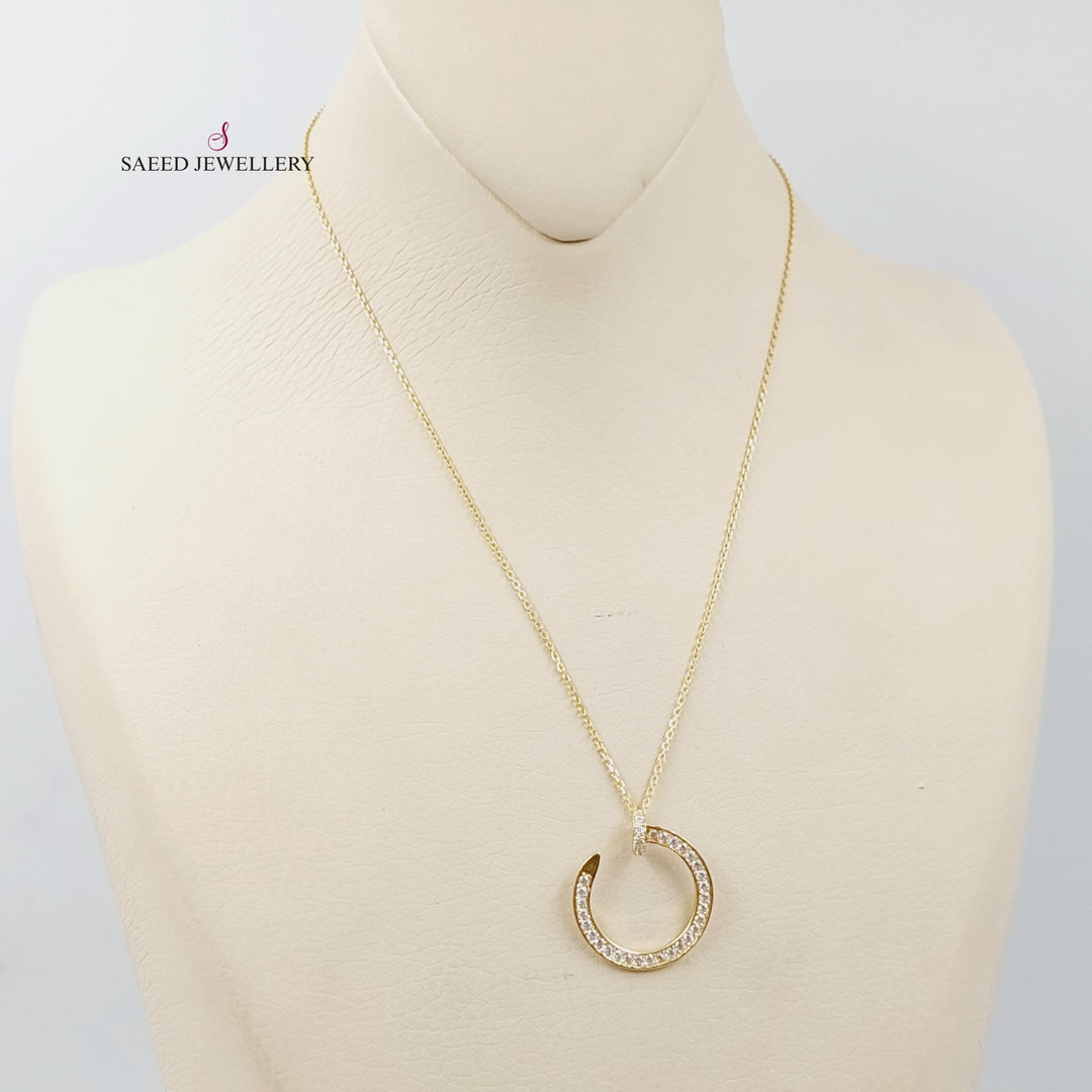 Zircon Studded Nail Necklace  Made Of 18K Yellow Gold by Saeed Jewelry-29394